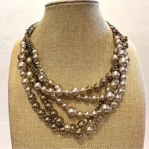 Stella & Dot Statement Necklace, Pearl and Gold Multi-strand